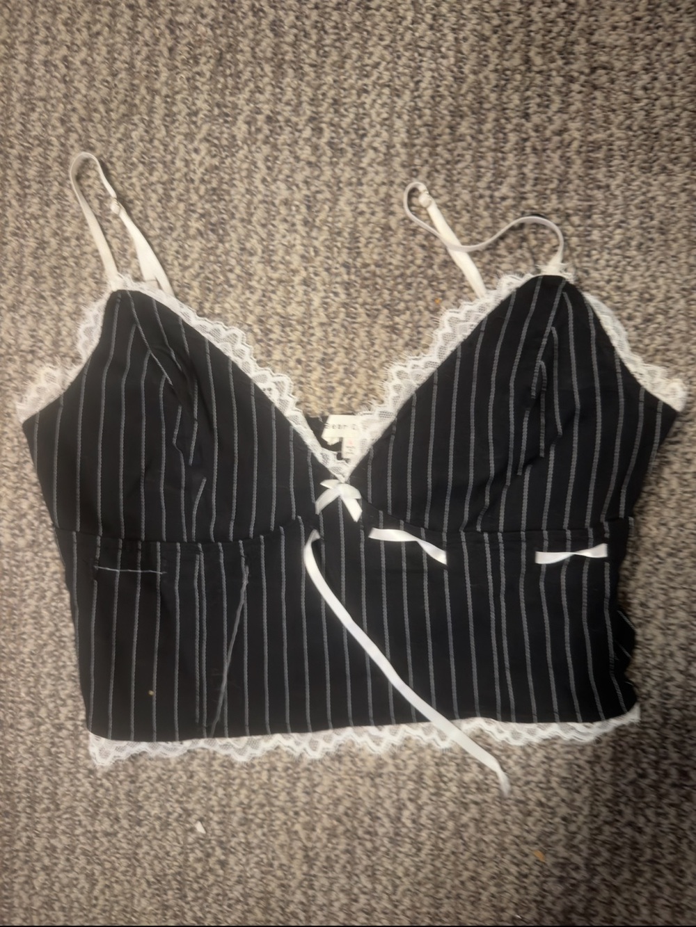 Striped Lace-Trim Cami Top in Black and White